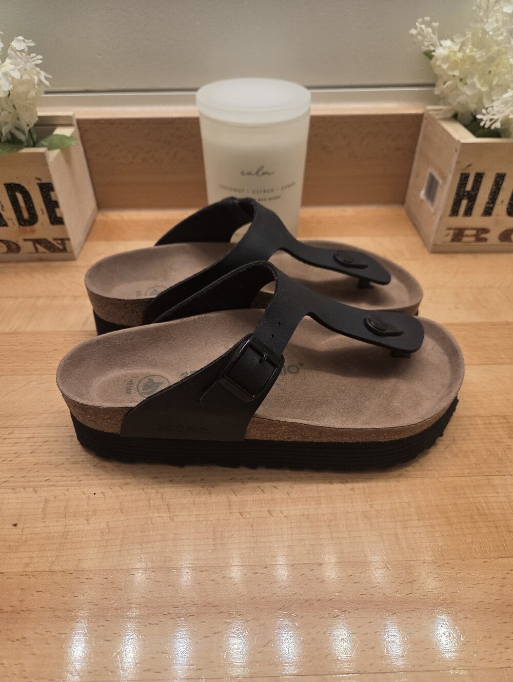 Birkenstock Papillio Gizeh Vegan Platform Sandals Black Birko-flor Womens Sz 37